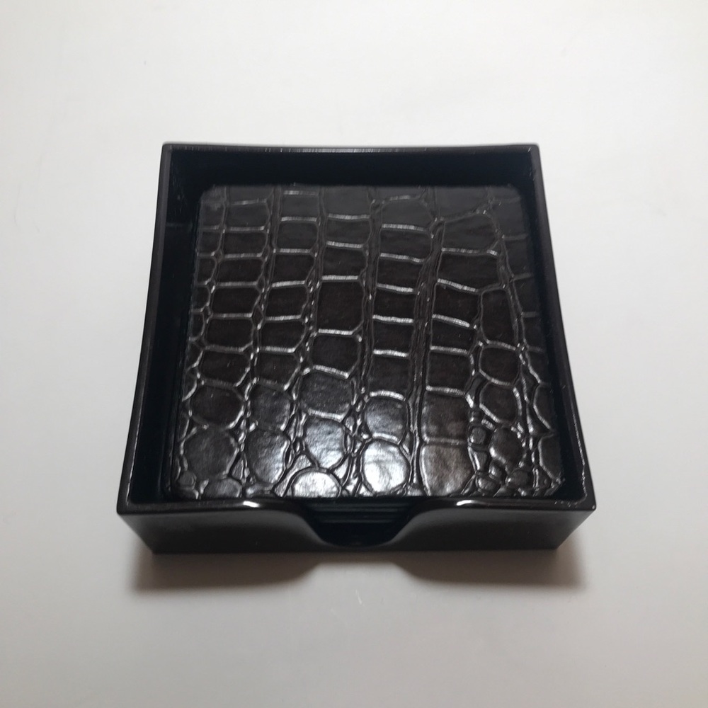 Vintage Bombay Company Set/6 Plus Holder Croc/Gator Pattern Coasters Dark Brown